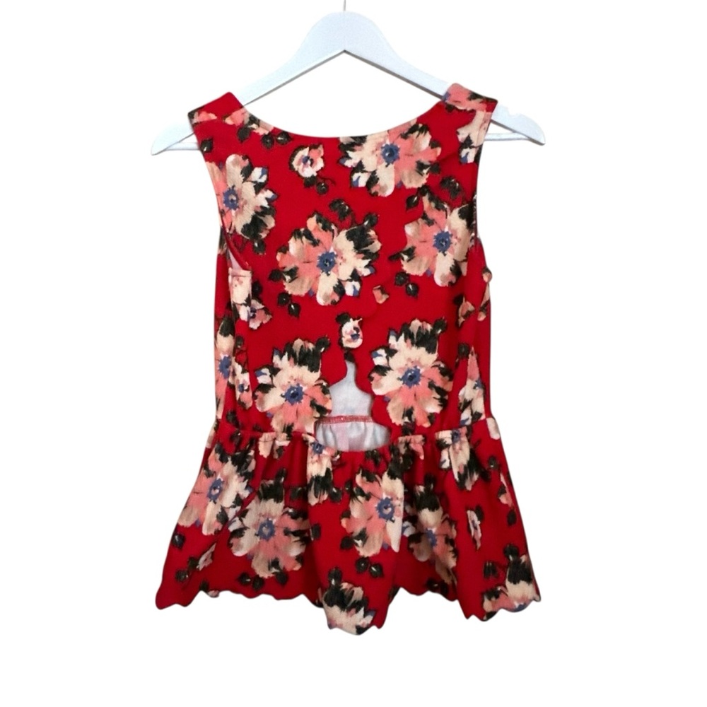 Anthropologie Postage Stamp Red Floral Peplum Top Women Sz S - Picture 5 of 5
